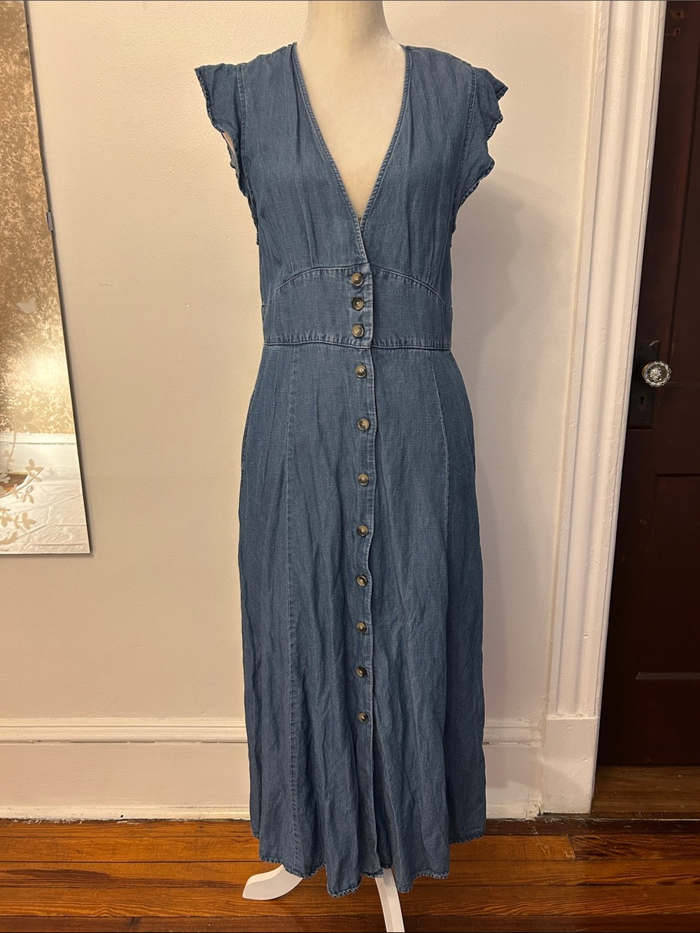 Marine Layer Blue Denim Button-Down Midi  Dress